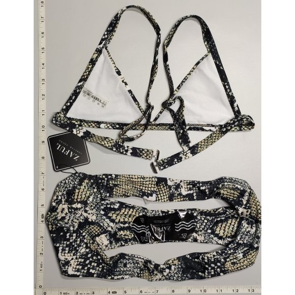 NWT ZAFUL Medium Triangle non-padded High Cut Orange Gold Snake print bikini set - Picture 2 of 6